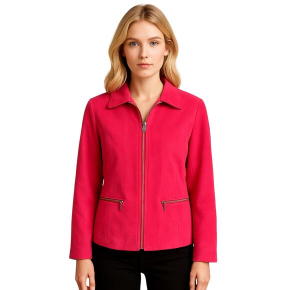 Studio Works Hot Pink Faux Suede Zip-Up Jacket – Size 8 - Picture 1 of 6